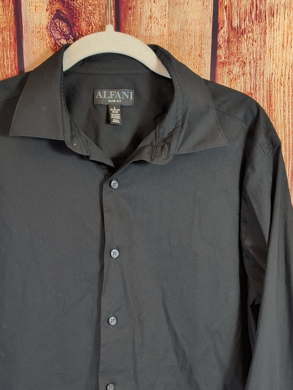 Alfani Mens Black Dress Shirt L 16 16.5 32 33 Button Front Slim Fit